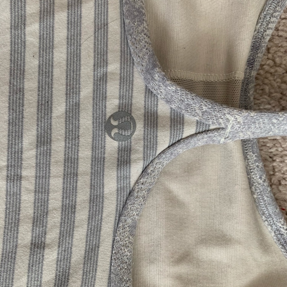 Lululemon tank with shelf bra. Grey/ white stripe.